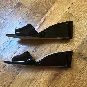 Kate Spade Blk Patent Leather Slide Wedges Sz 6